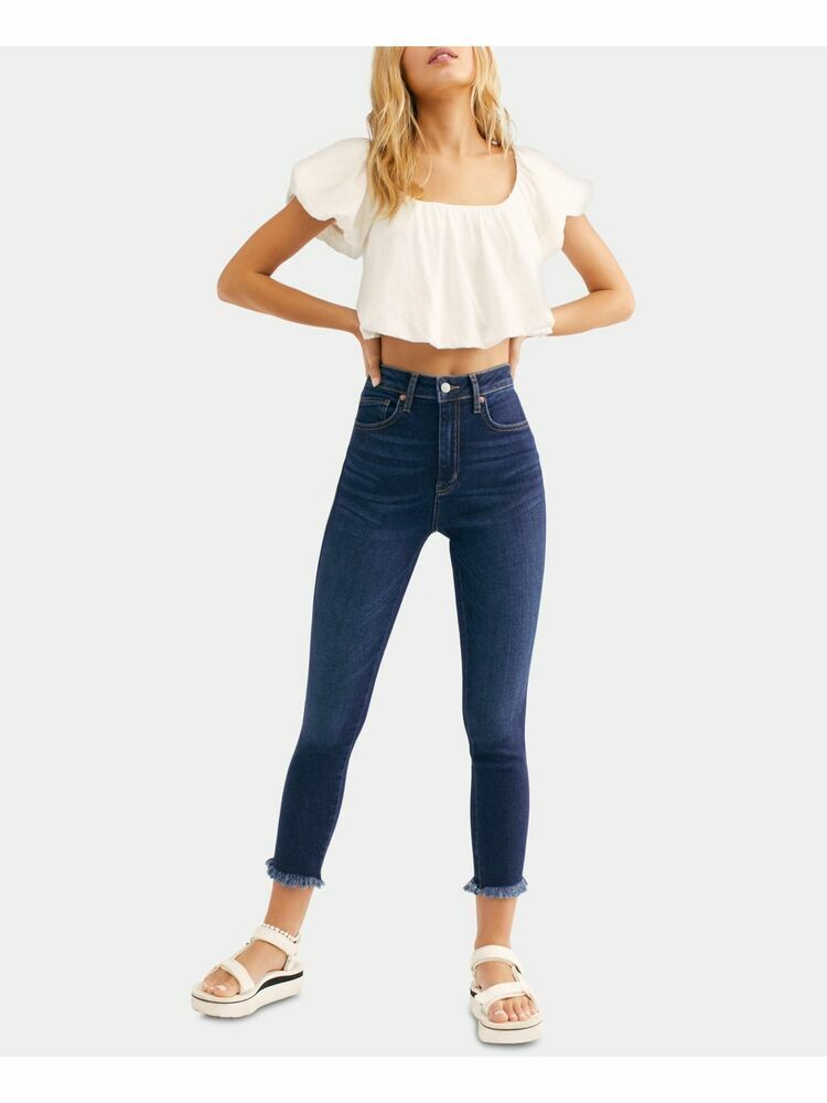 FREE PEOPLE High Waist Raw Hem Ankle Leggings Navy Skinny Jeans 26 SALE MSRP $78