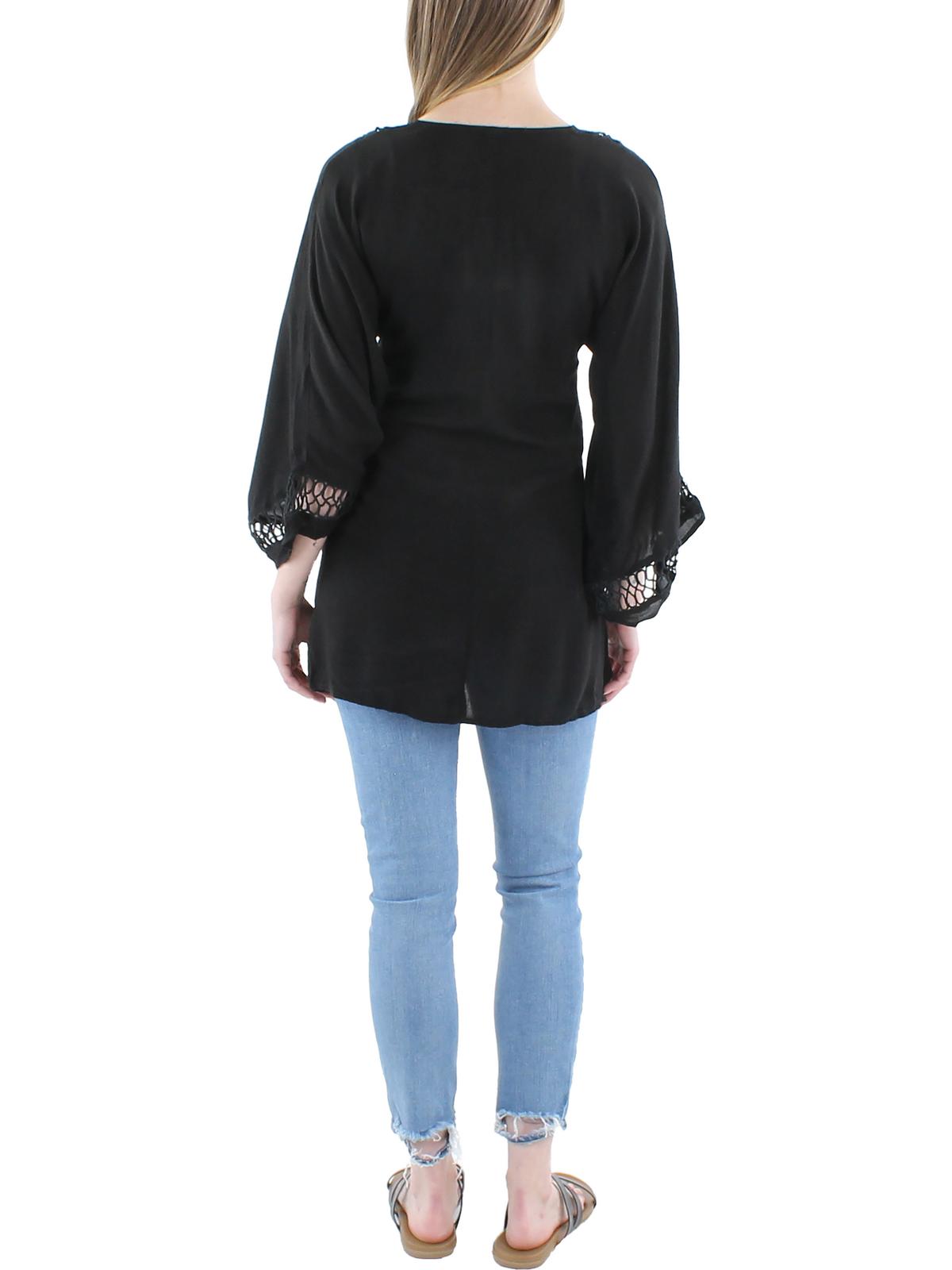 Raviya Womens Cotton Blend Lace Tunic Top Black Size S