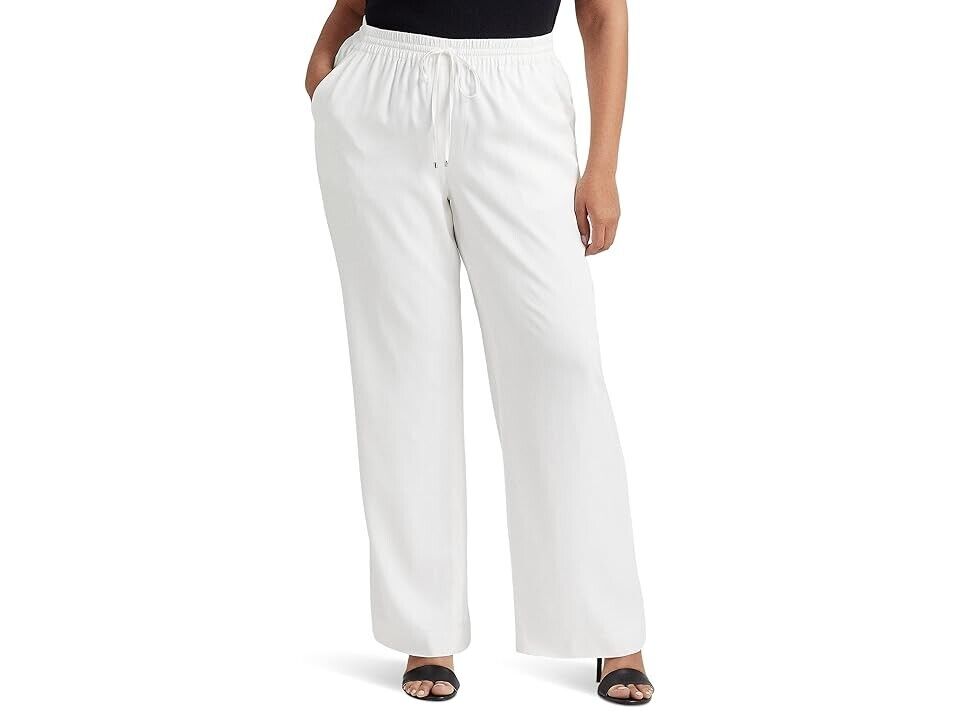 Lauren Ralph Lauren Drawcord Wide-Leg Pants White Plus Size 2X MSRP $175