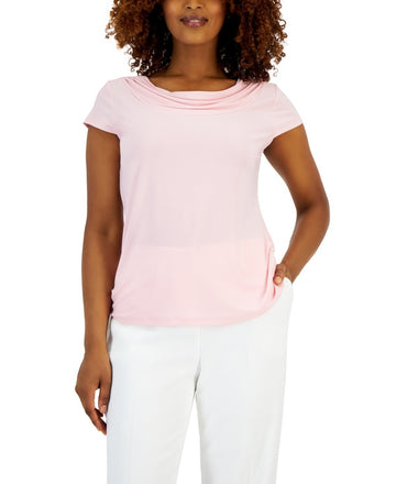 Kasper Petite PM Cowl-Neck Top Blouse Pink $49