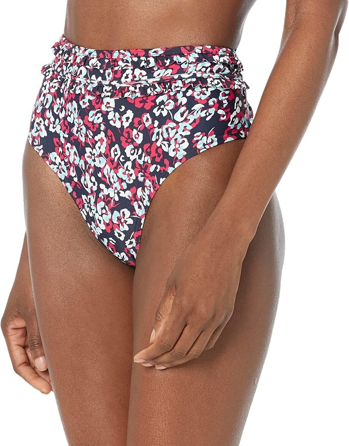 Tommy Hilfiger Floral High Waist Bikini Bottoms Swimsuit Blue Size XL Black