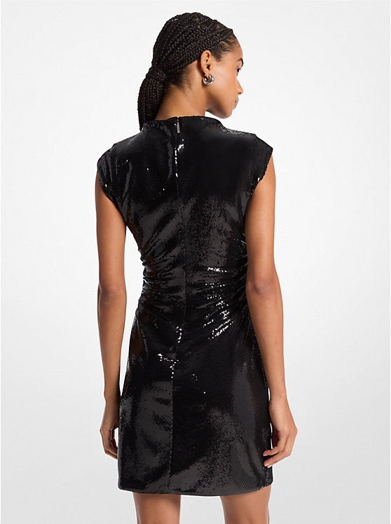 Michael Kors Women's Sequined Funnel-Neck Mini Dress Black Size M MSRP $175