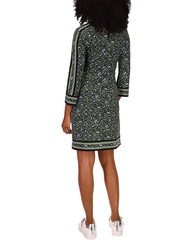 Michael Kors Petite Size A-Line Border Print Dress Green Size P/M MSRP $98
