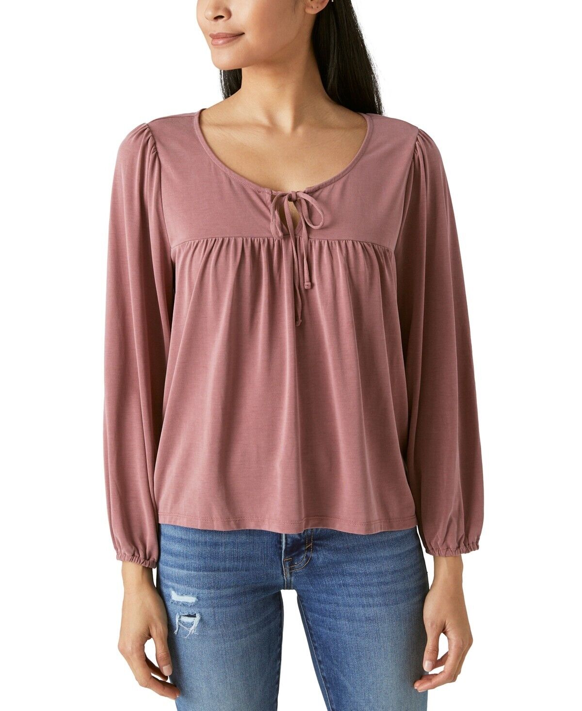 Lucky Brand Women's Sandwash Scoop Neck Tie Front Top Dull Pink Size S MSRP $70