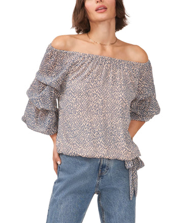 Vince Camuto Off The Shoulder Bubble Sleeve Blouse blue Size M