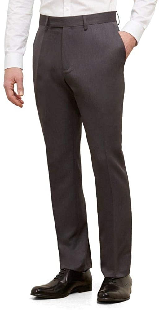 Kenneth Cole Reaction Mens Heather Slim-Fit Flat-Front Dress Pant 33W x 30L Grey