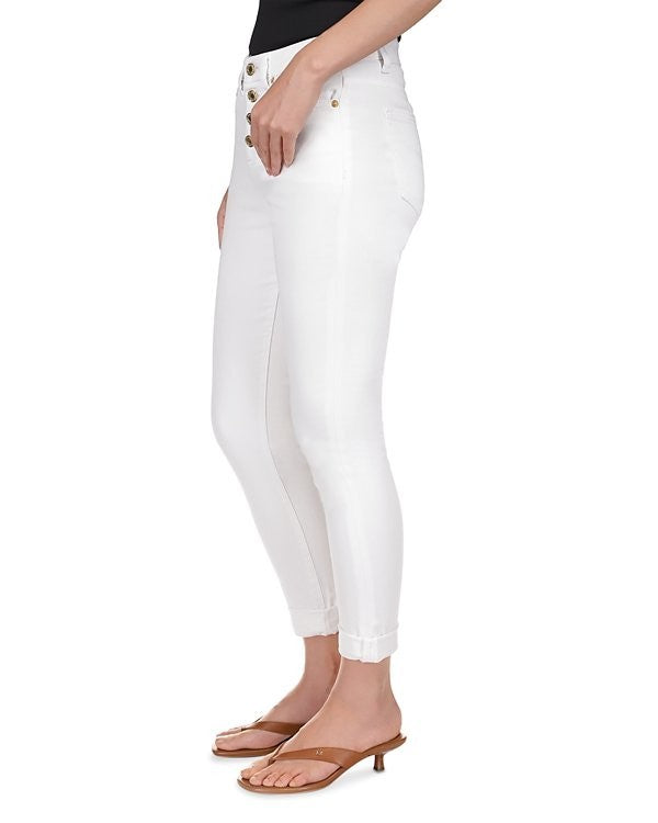 Michael Kors Izzy Roll-Hem Denim Skinny Jeans White Size 10 MSRP $110