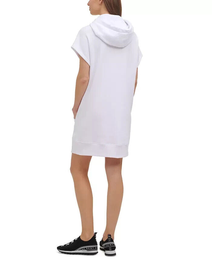 DKNY SPORT Women's Ombr? Logo Hooded Sneaker Dress White Size M MSRP $80