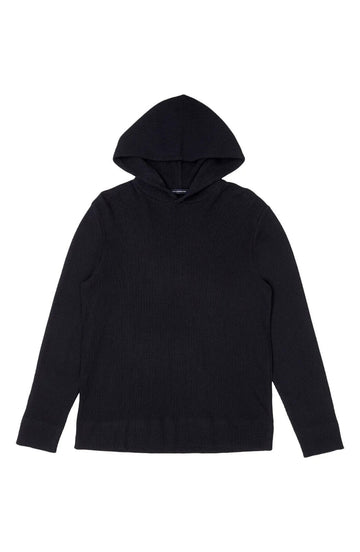 French Connection Men's Waffle Knit Cotton Hoodie in Black Size S MSRP $78