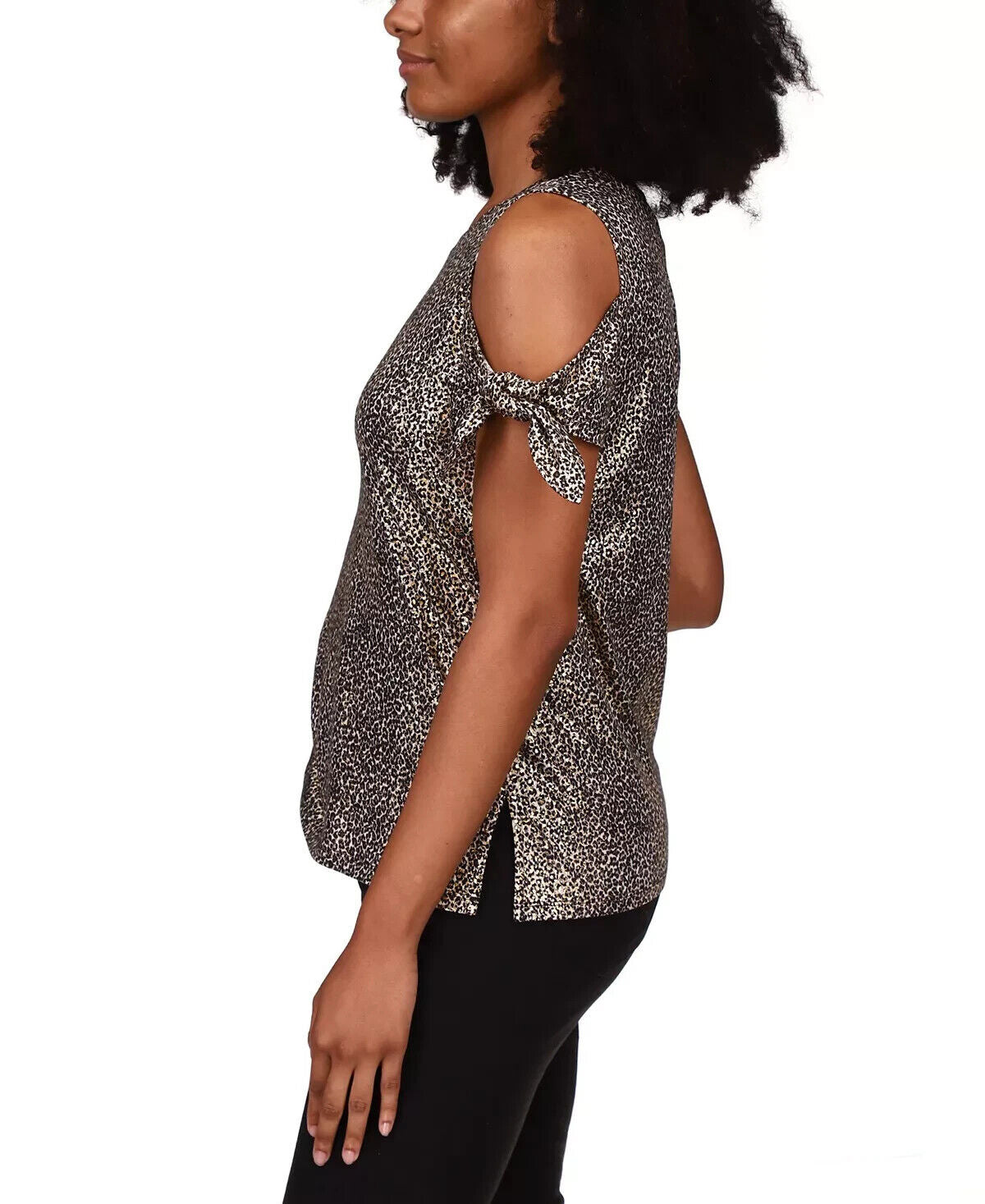 Michael Kors Foil Cold-Shoulder T-Shirt Gold Black Size M MSRP $58