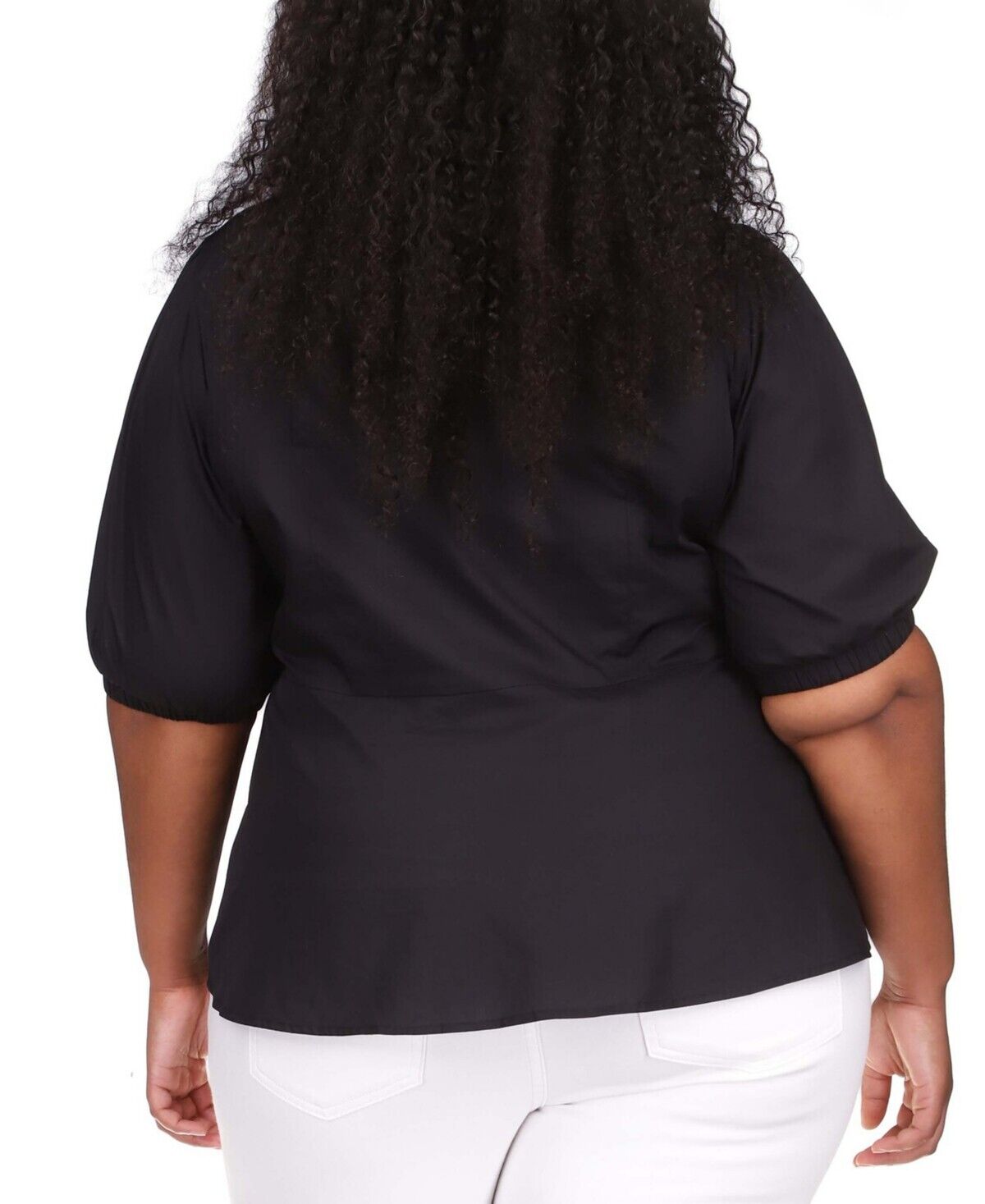 Michael Michael Kors Plus Size 2X Cotton Poplin 3/4-Sleeve Top Black MSRP $115