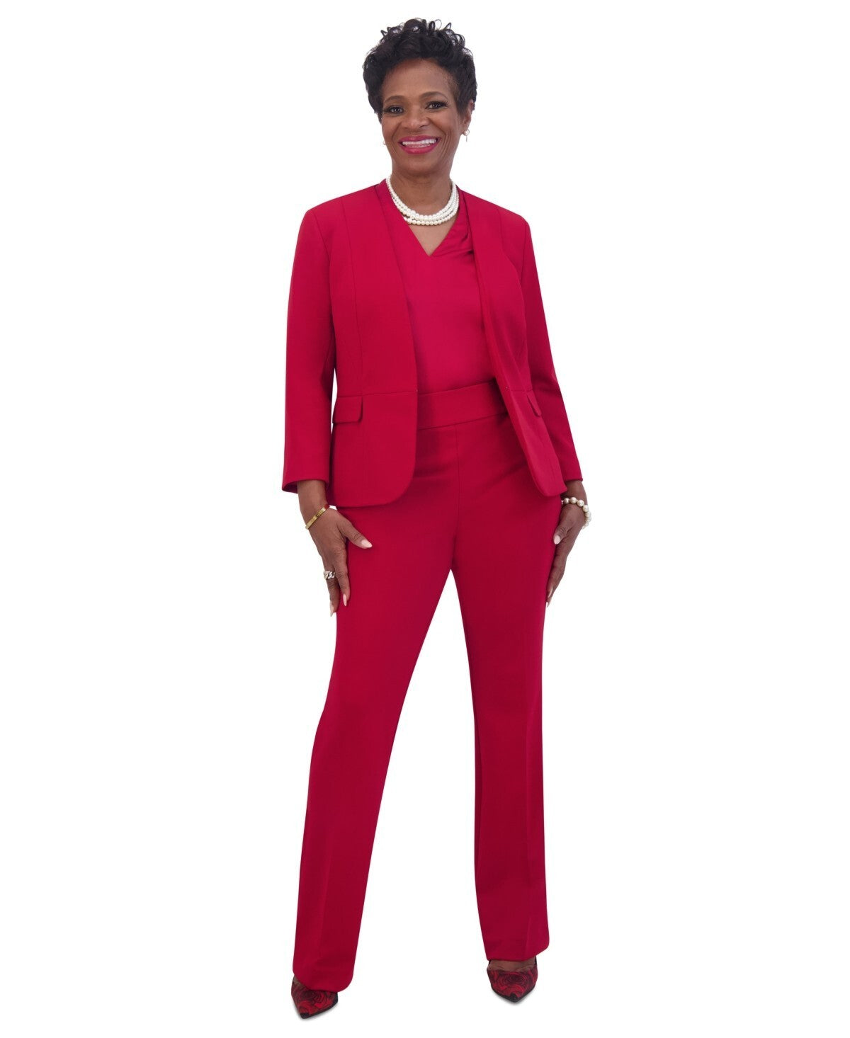 Kasper Women's Collarless Open-Front Long-Sleeve Jacket Red Size M MSRP $99
