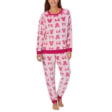 Disney Womens 2-Piece Fleece Jogger Lounge Set (Minnie Mouse, Medium) Pink