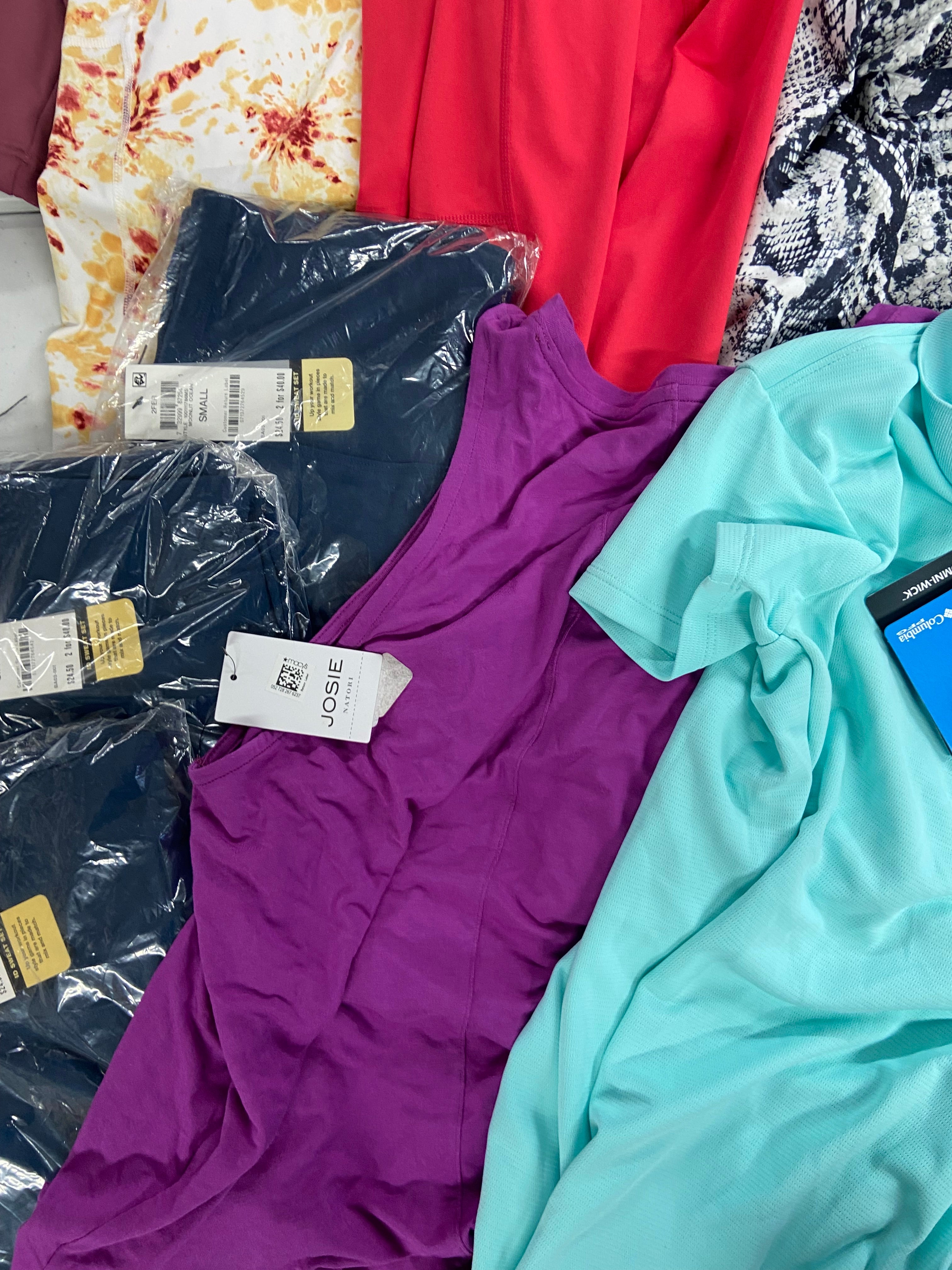Women's Clothing Activewear Wholesale Lot, DKNY, CK PERFORMANCE, COLUMBIA, NATORI, BASS OUTDOOR 15 items, Shelf Pulls, MSRP $515