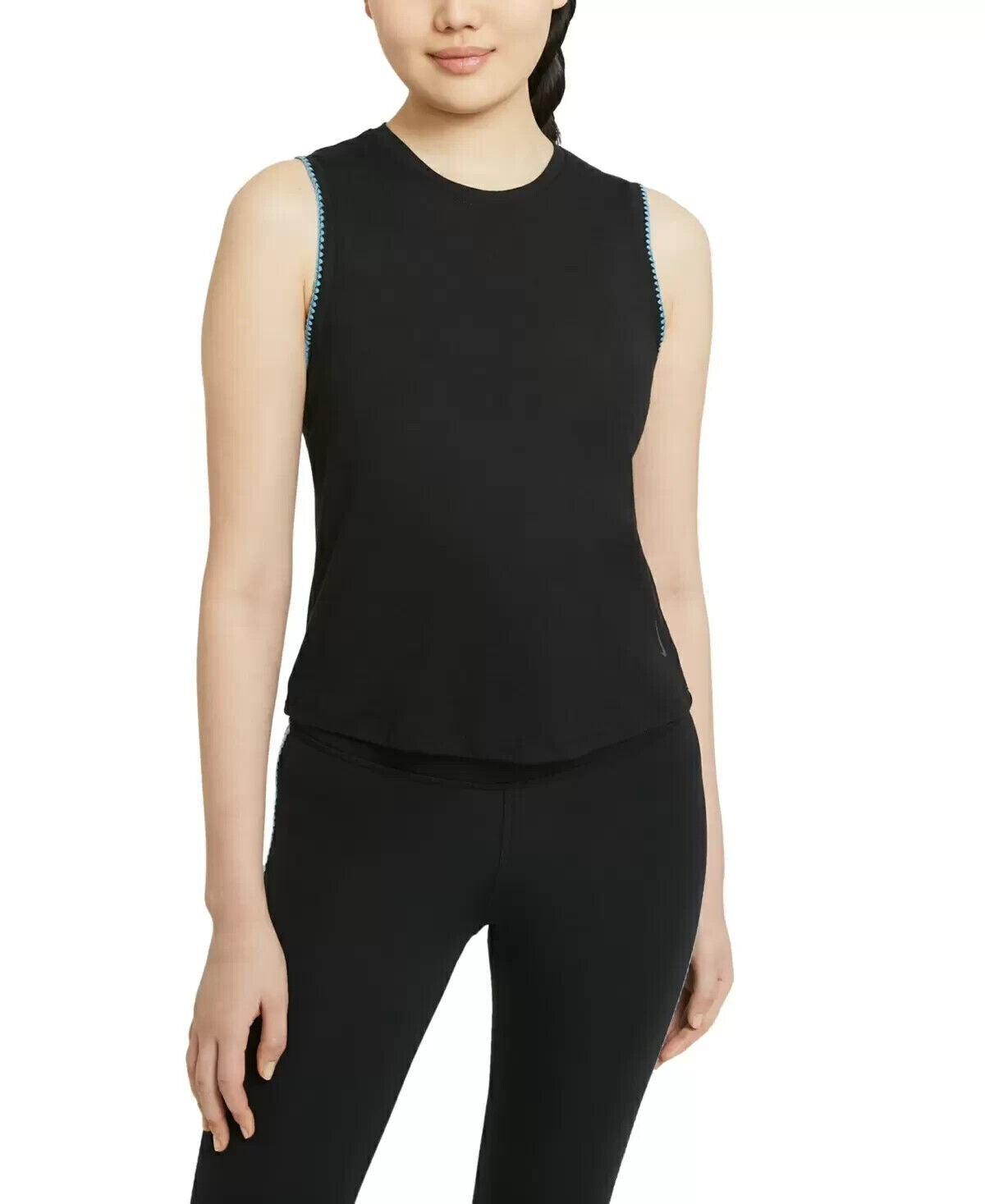Nike Women's Crochet-Trimmed Yoga Tank Top Black Size S MSRP $40