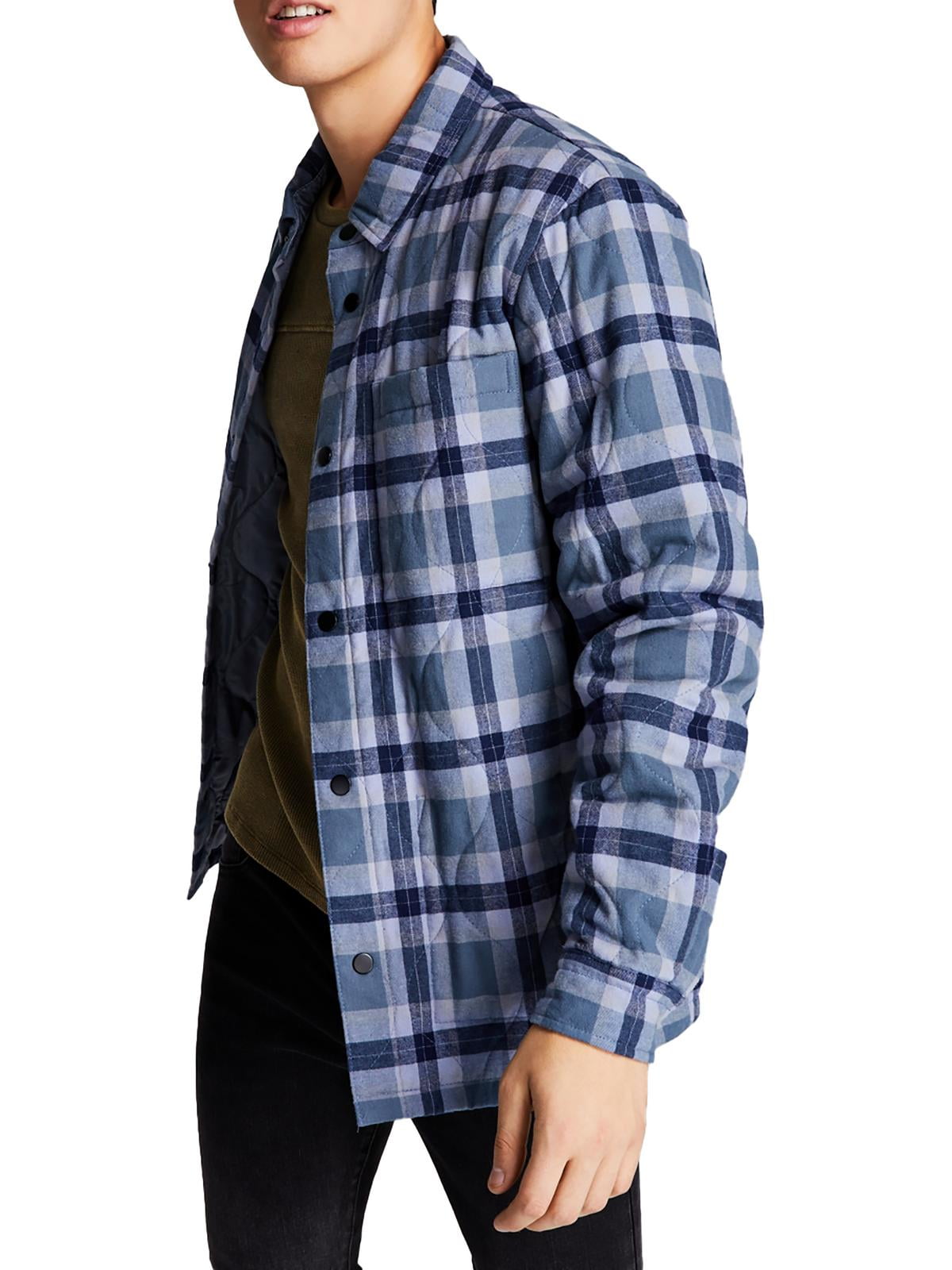 And Now This Mens Flannel Plaid Shirt Jacket Size S Blue