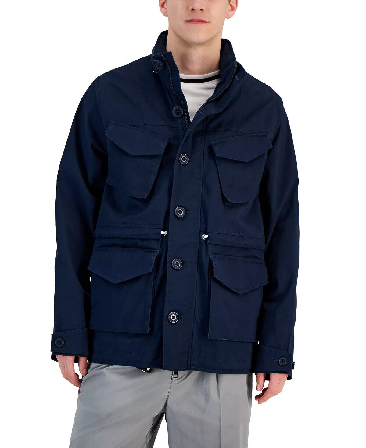 MICHAEL KORS Mens Washed Hooded Military Field Jacket Blue Navy Size L MSRP $348