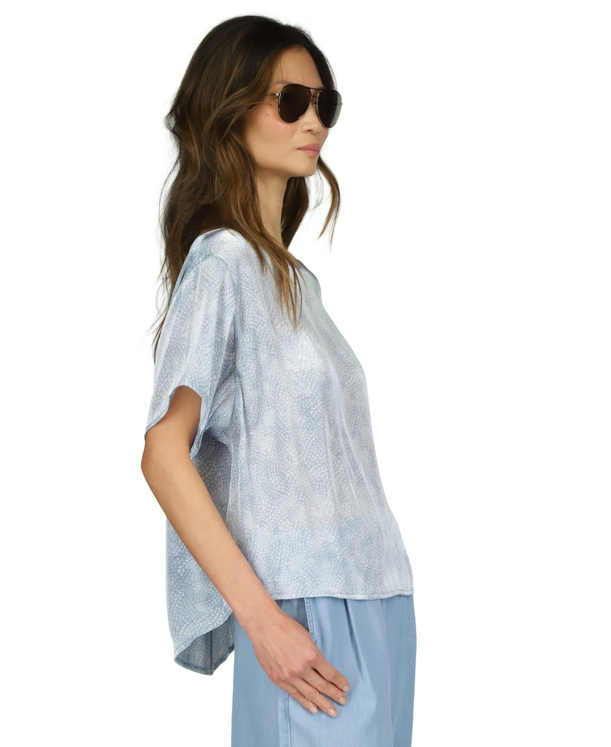 MICHAEL MICHAEL KORS Petite Petal-Print Short-Sleeve Top Blue Size PXS