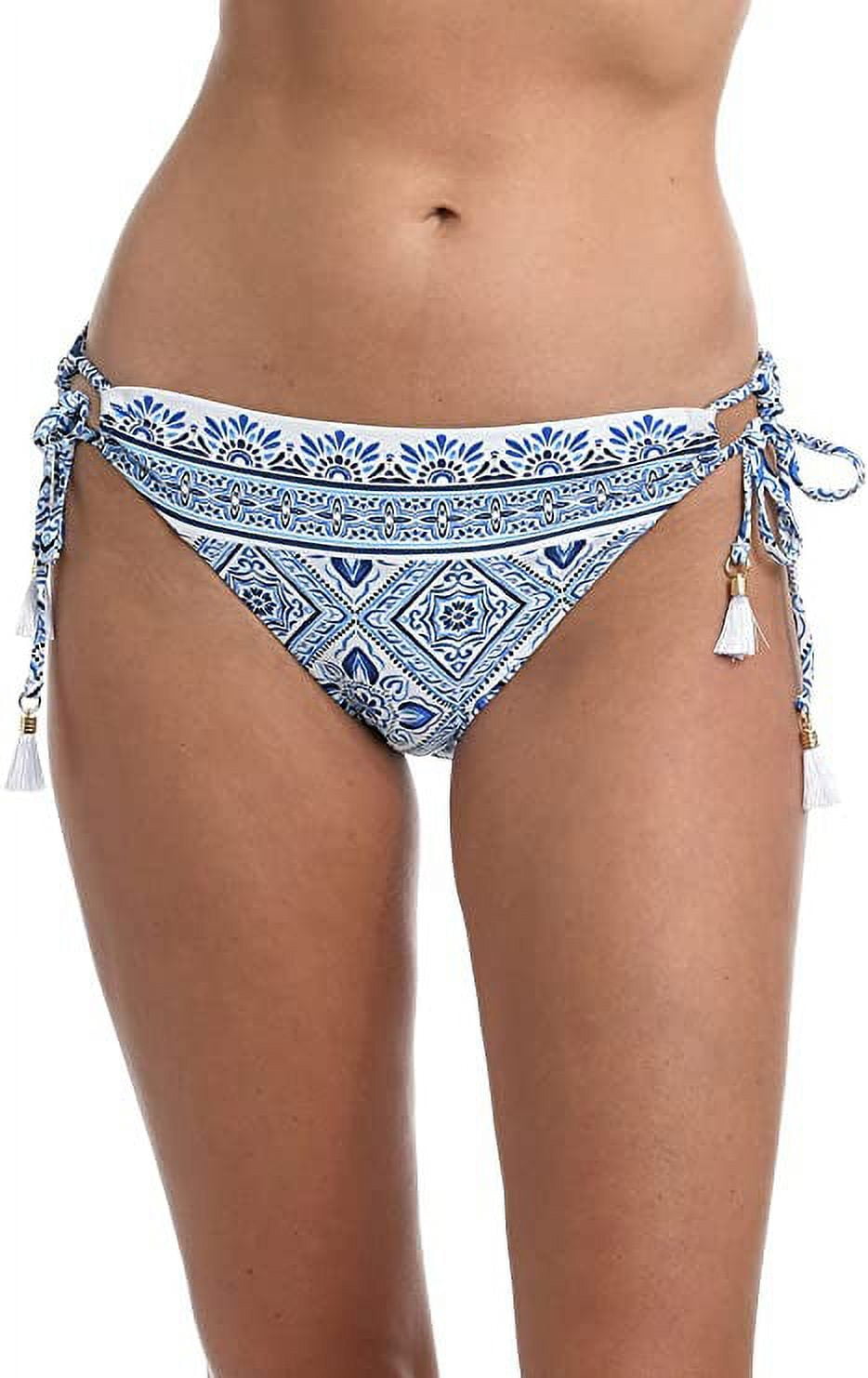 La Blanca Women's Blue Adjustable Side-Tie Bikini Bottoms White Size 16