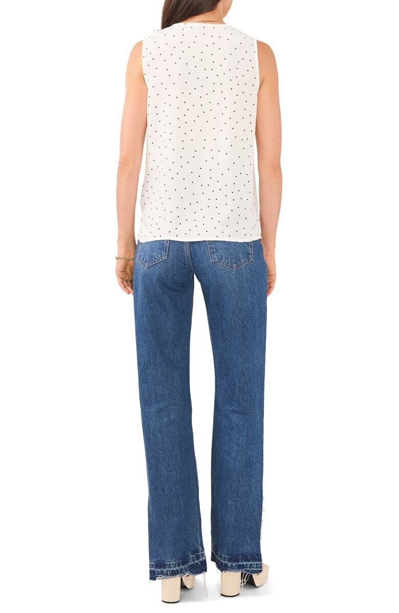 Vince Camuto Sleeveless V-Neck Ruffle Front Pindot Blouse Ivory Size S MSRP $69