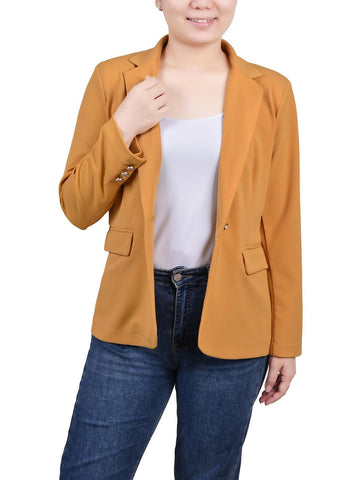 NY Collection Womens Petites Collar One-Button Blazer Size PS Yellow