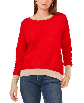 VINCE CAMUTO Colorblocked-Trim Sweater Red Gold Size XS MSRP $79