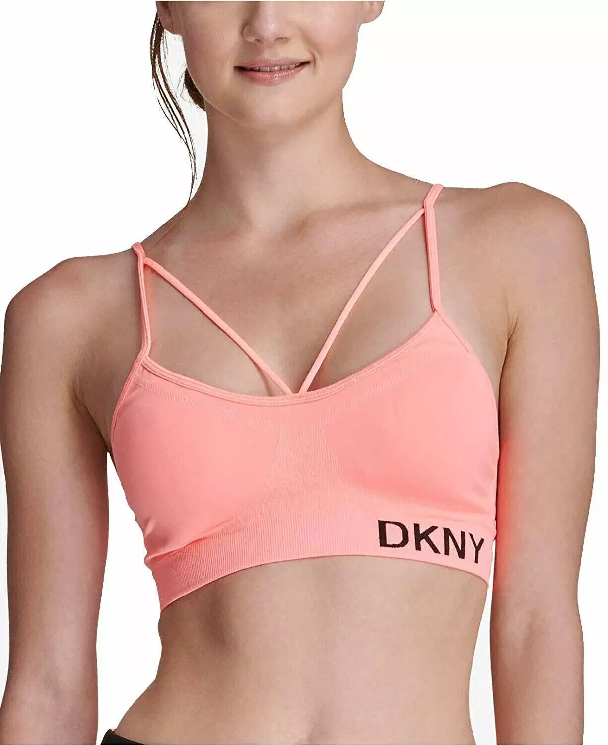 DKNY Women Sport Strappy Low Impact Sports Bra Top Neon orange Size XS MSRP $39