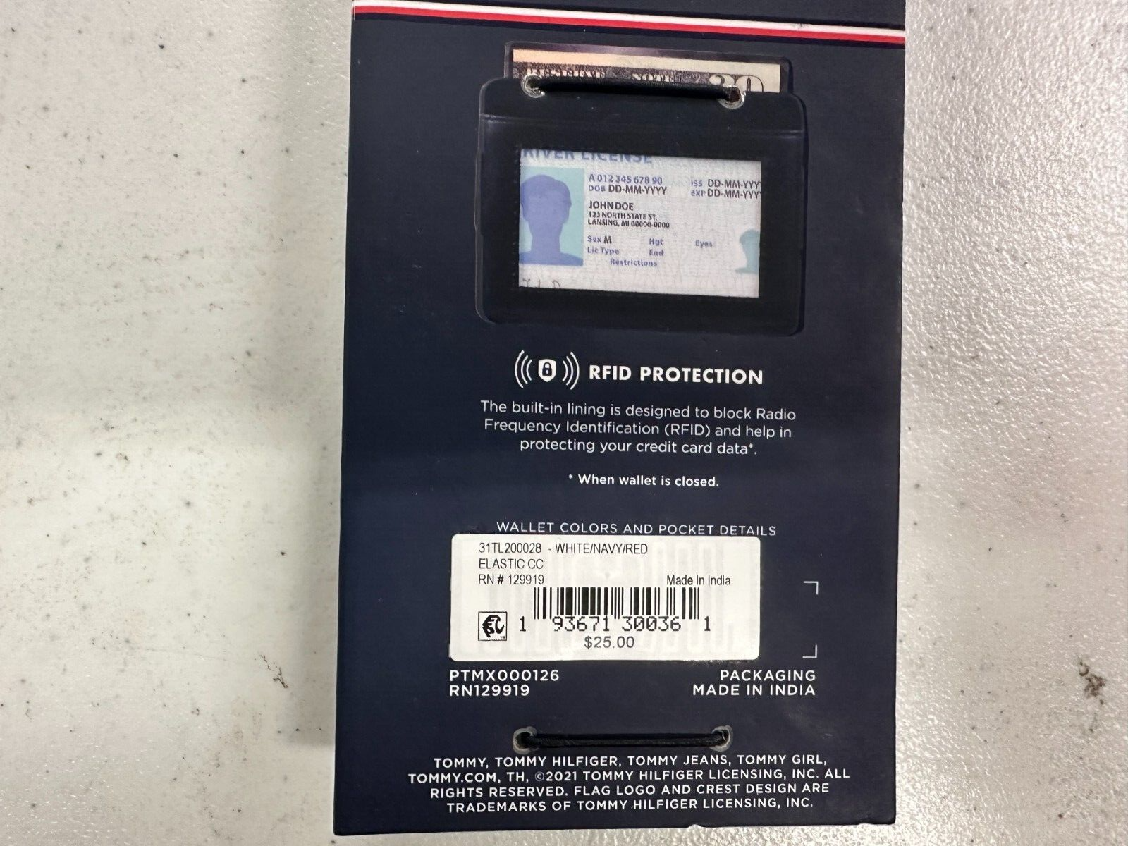 Tommy Hilfiger Mens RFID Leather Stretch Red White Navy Card Case