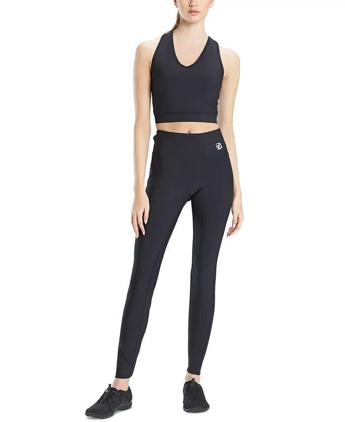Josie Natori Women's Active Solstice V-Neck Cropped Top Size XL Black MSRP $48