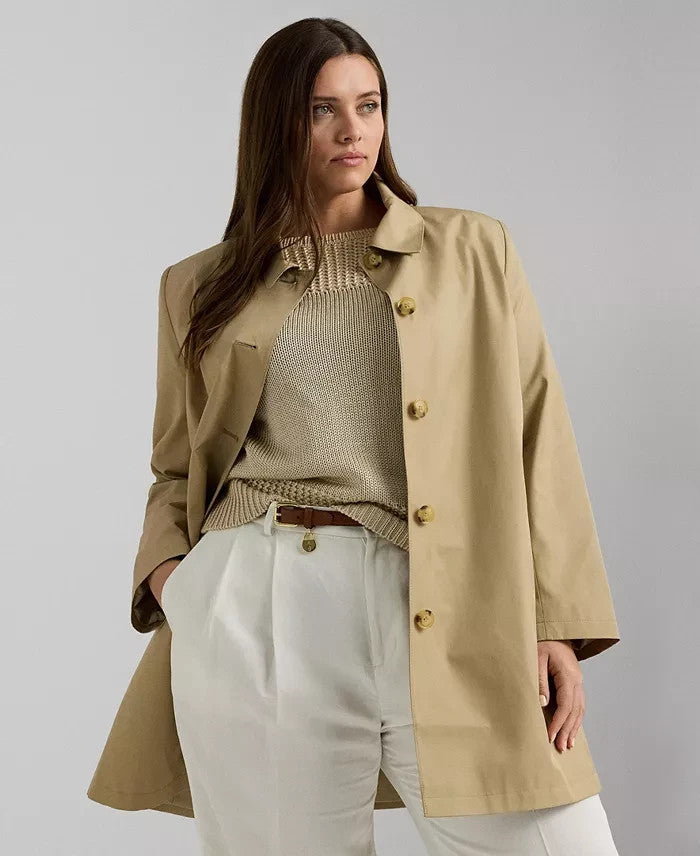 Lauren Ralph Lauren Plus Size 2X Hooded Raincoat Tan Beige MSRP $260