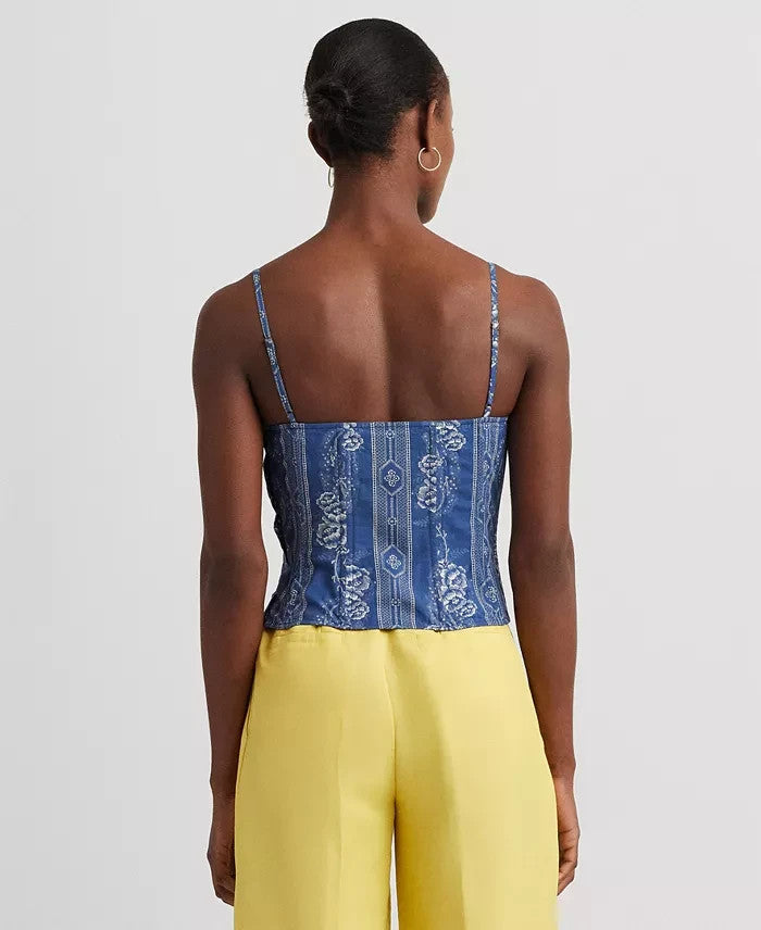 Lauren Ralph Lauren Floral Bustier Top Blue Size 12 MSRP $145