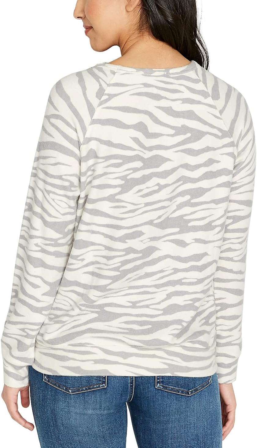 Buffalo Women's Top Size S Printed Cozy Top White Animal Print Small