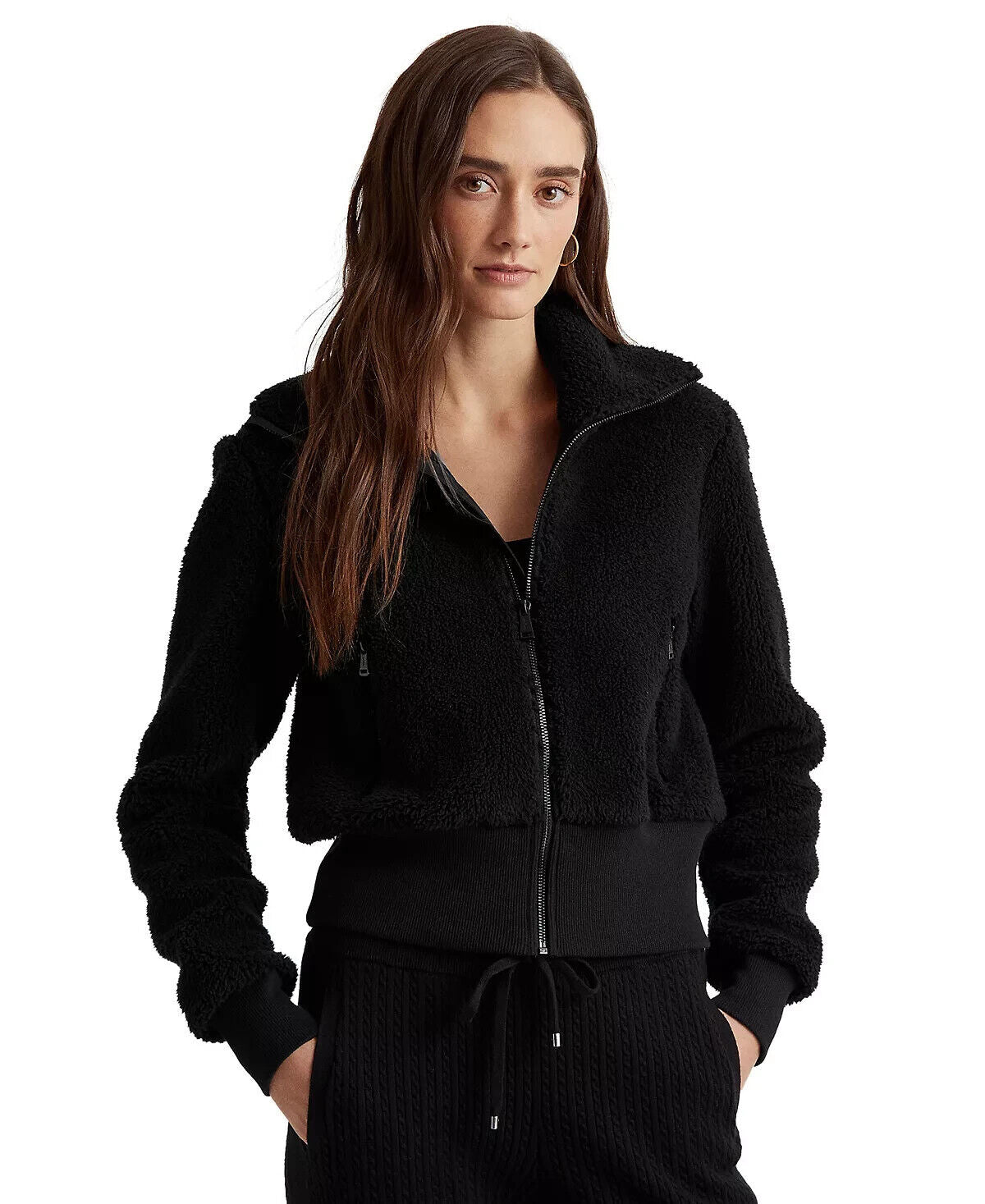 Ralph Lauren Faux-Shearling Full-Zip Jacket Polo Black Size L MSRP $145