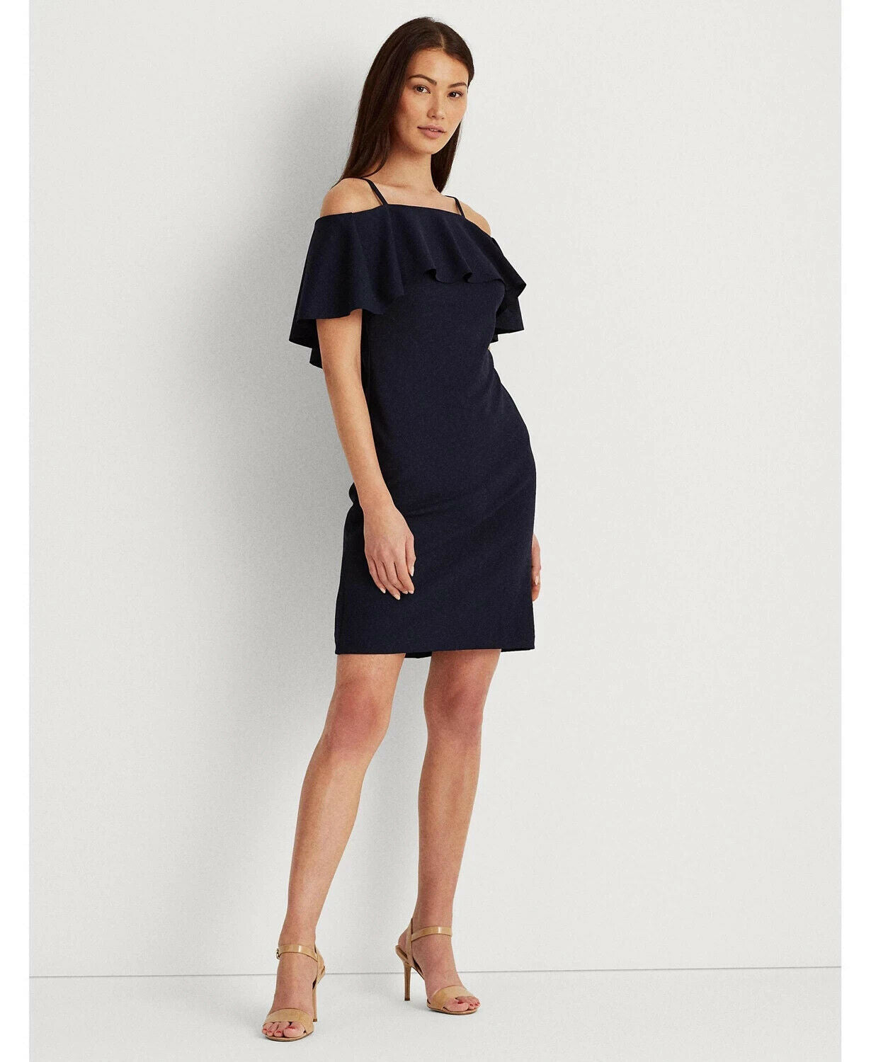 Lauren Ralph Lauren Crepe Cocktail Dress womens navy blue Size 10 MSRP $155