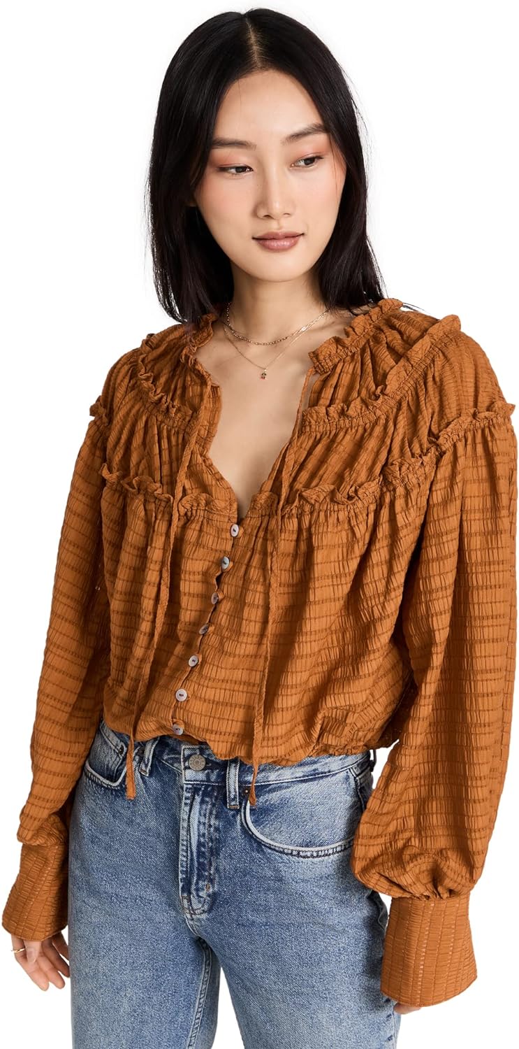 Free People Women's Hailey Blouse, Glazed Ginger, Orange, M