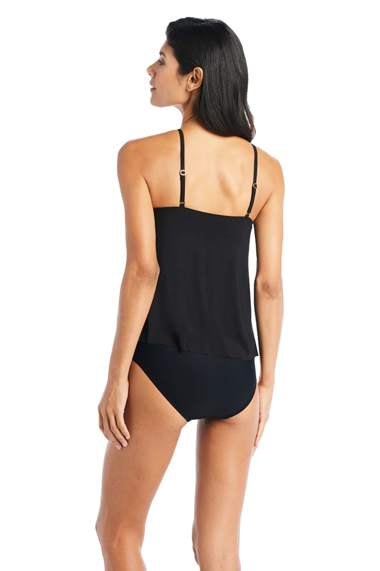Beyond Swimwear Solid Essentials High Neck Tankini Top Black Size 16