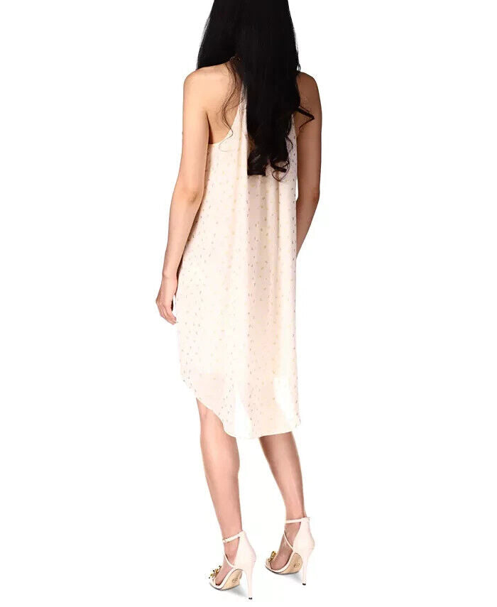 MICHAEL KORS Foil-Print Chain Halter Dress Beige Size S MSRP $140