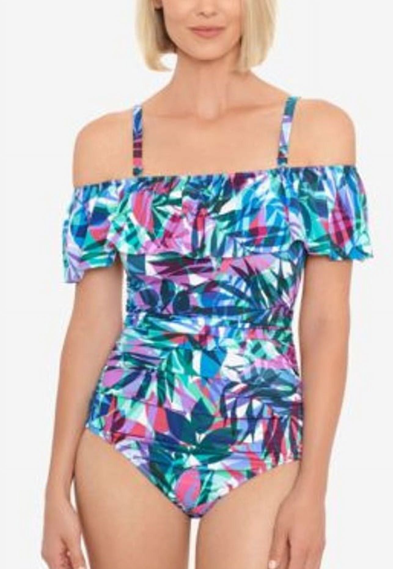 Swim Solutions Off The Shoulder Tummy Control One Piece Swimsuit Blue Size 16