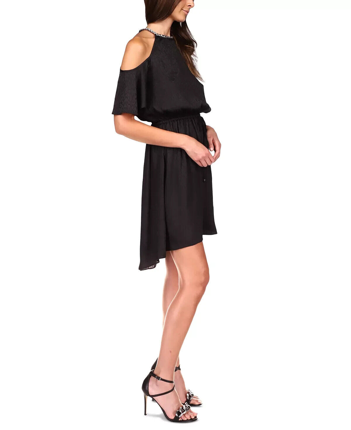 Michael Michael Kors Cold-Shoulder Chain-Neck Dress Black Size L MSRP $140