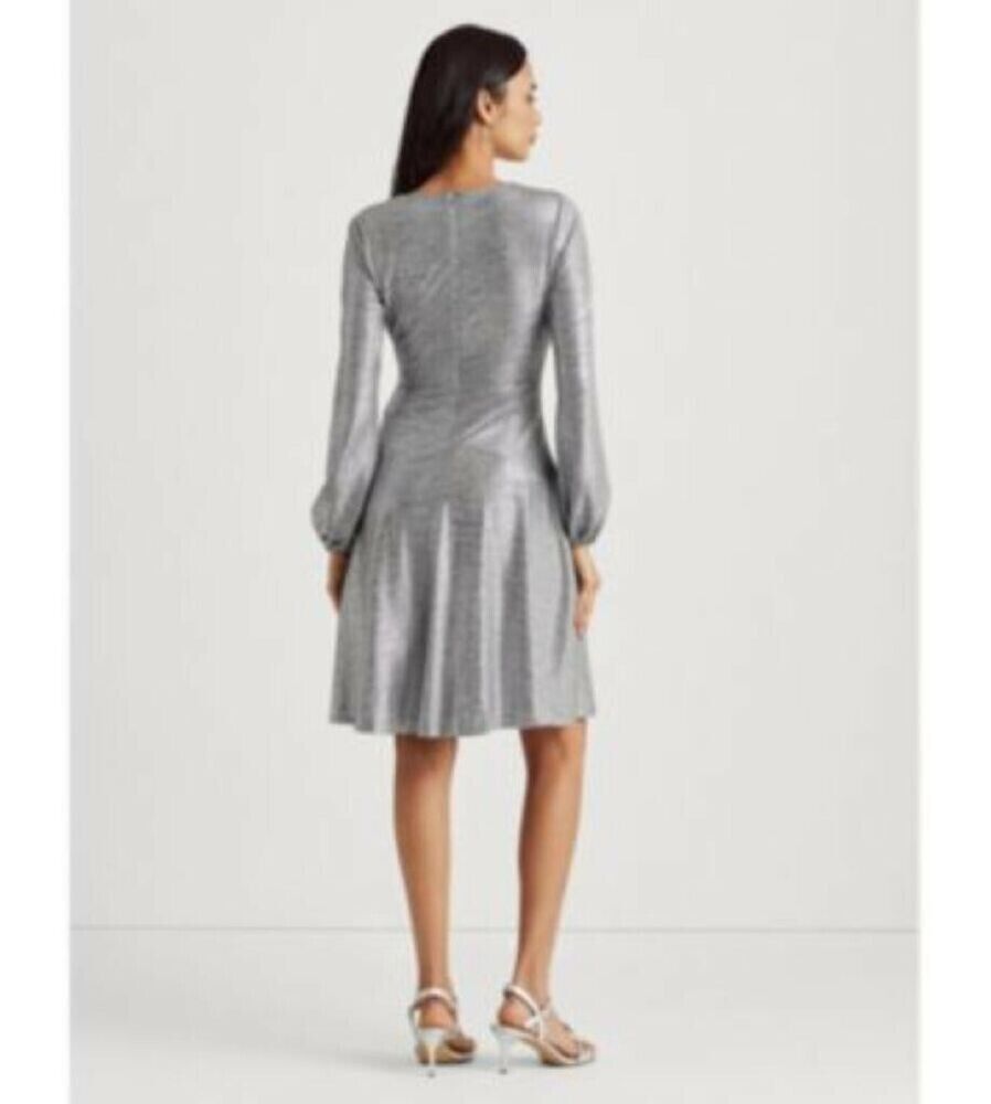 Lauren Ralph Lauren Womens Metallic Dress Dark Gray Silver Size 4 MSRP $195