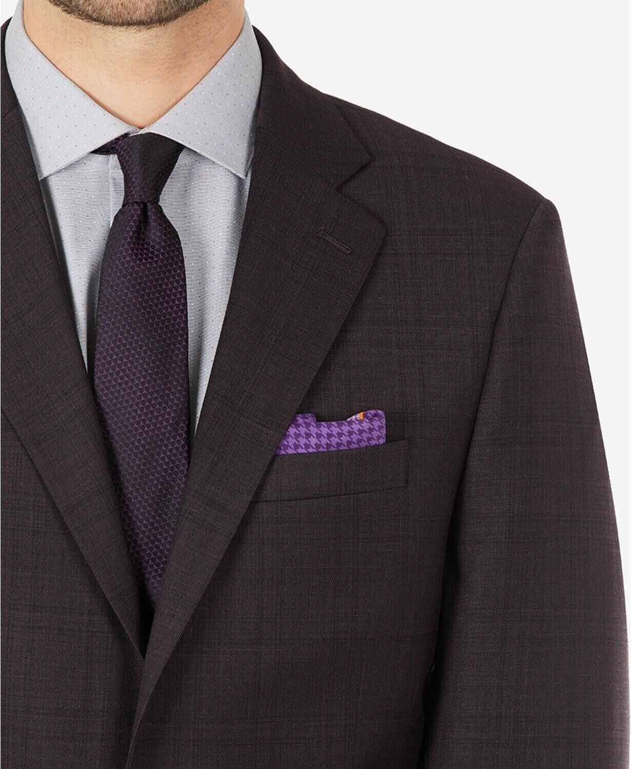 Calvin Klein Men's Slim-Fit Wool Suit Jacket Eggplant Purple Plaid Size 42R $450