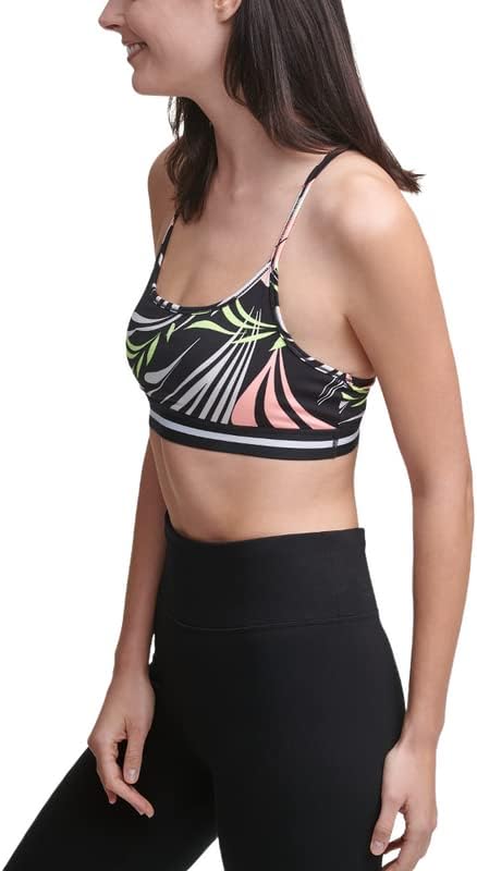 DKNY Women's Dizzy Printed Racerback Medium Impact Sports Bra Atomic Pink, Large