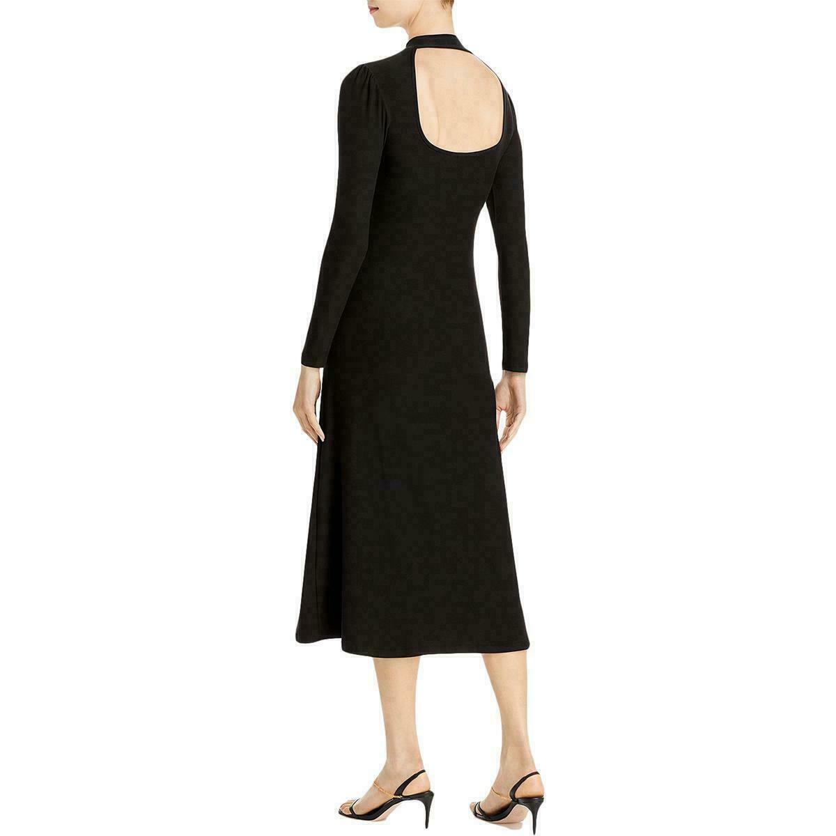 Aqua Womens Black Puff Sleeve Knit Mock Neck Maxi Dress Size S MSRP $68