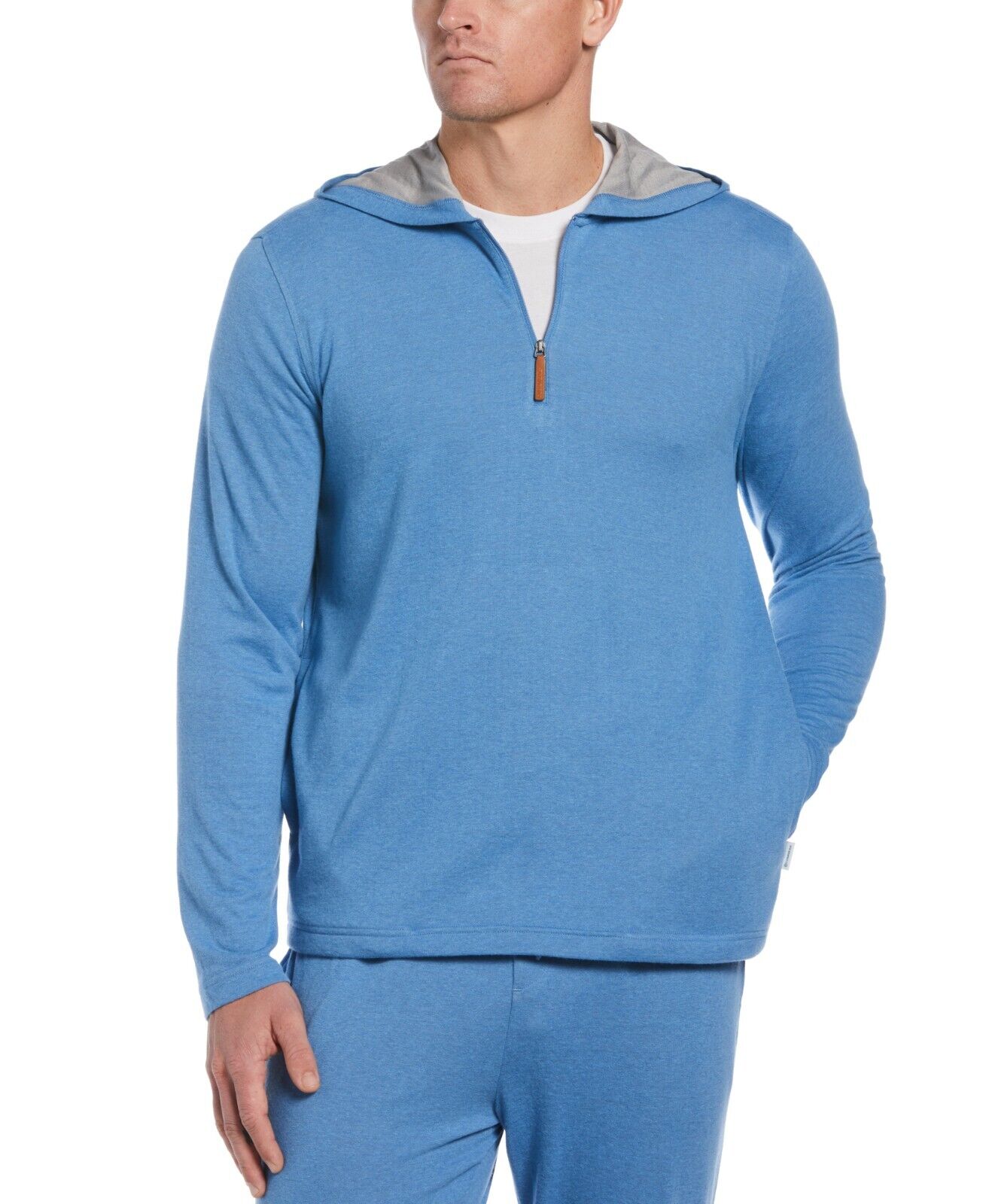 CUBAVERA Men's Heathered 1/4-Zip Hooded Sweater Blue Size L MSRP $70