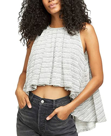 Free People Turn It Up Tank, Ivory/Blue Combo, X-Large