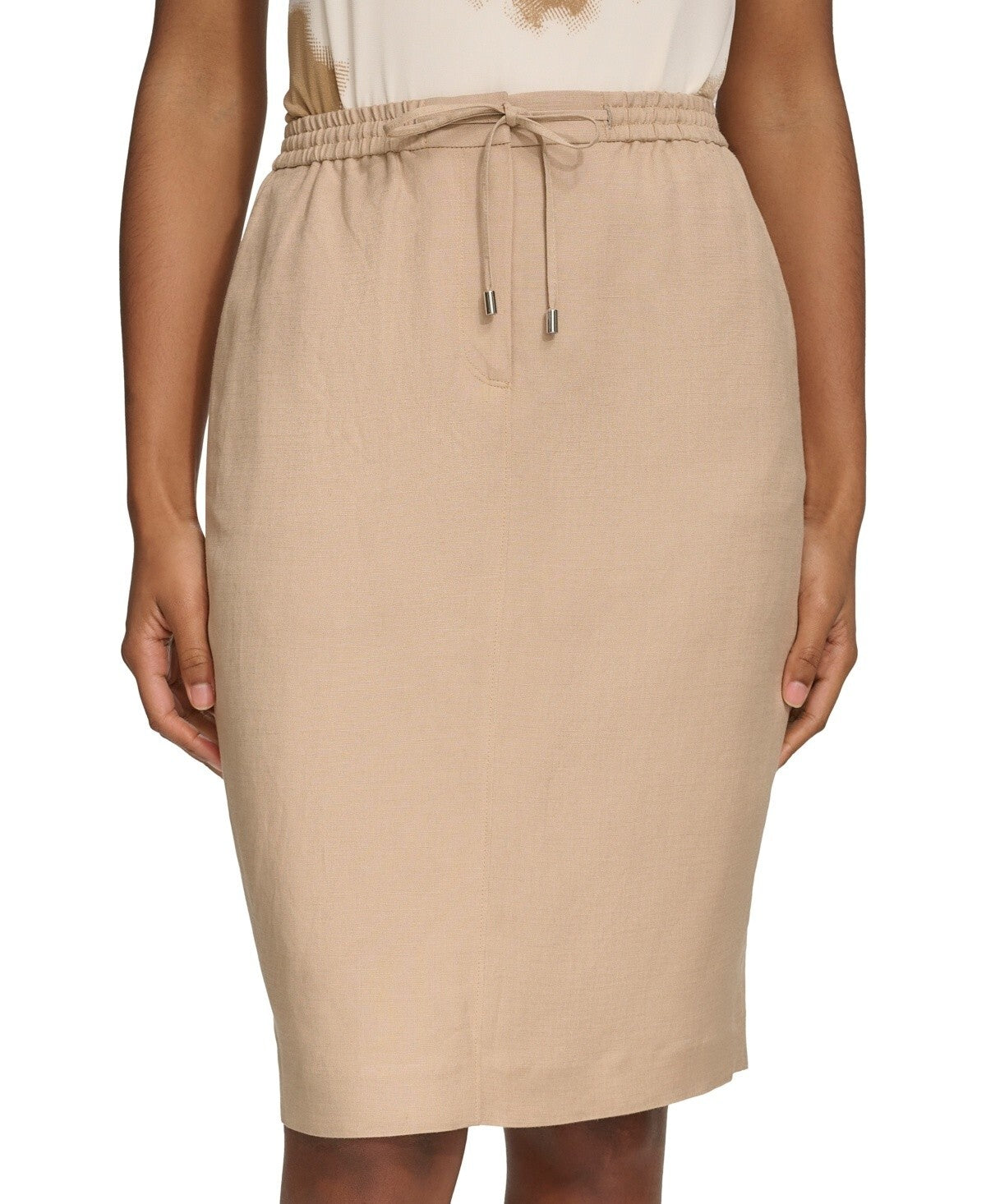 Calvin Klein Women's Drawstring-Waist Pencil Skirt light brown Size 12 MSRP $89