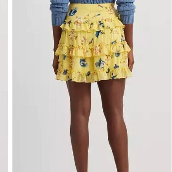 Lauren Ralph Lauren, Women's Ruffled Miniskirt, Yellow, Size 8