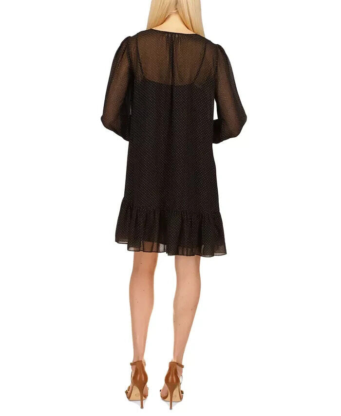 Michael Kors Women's Tie-Neck Dewdrop Texture Dress Black Size XS MSRP $195