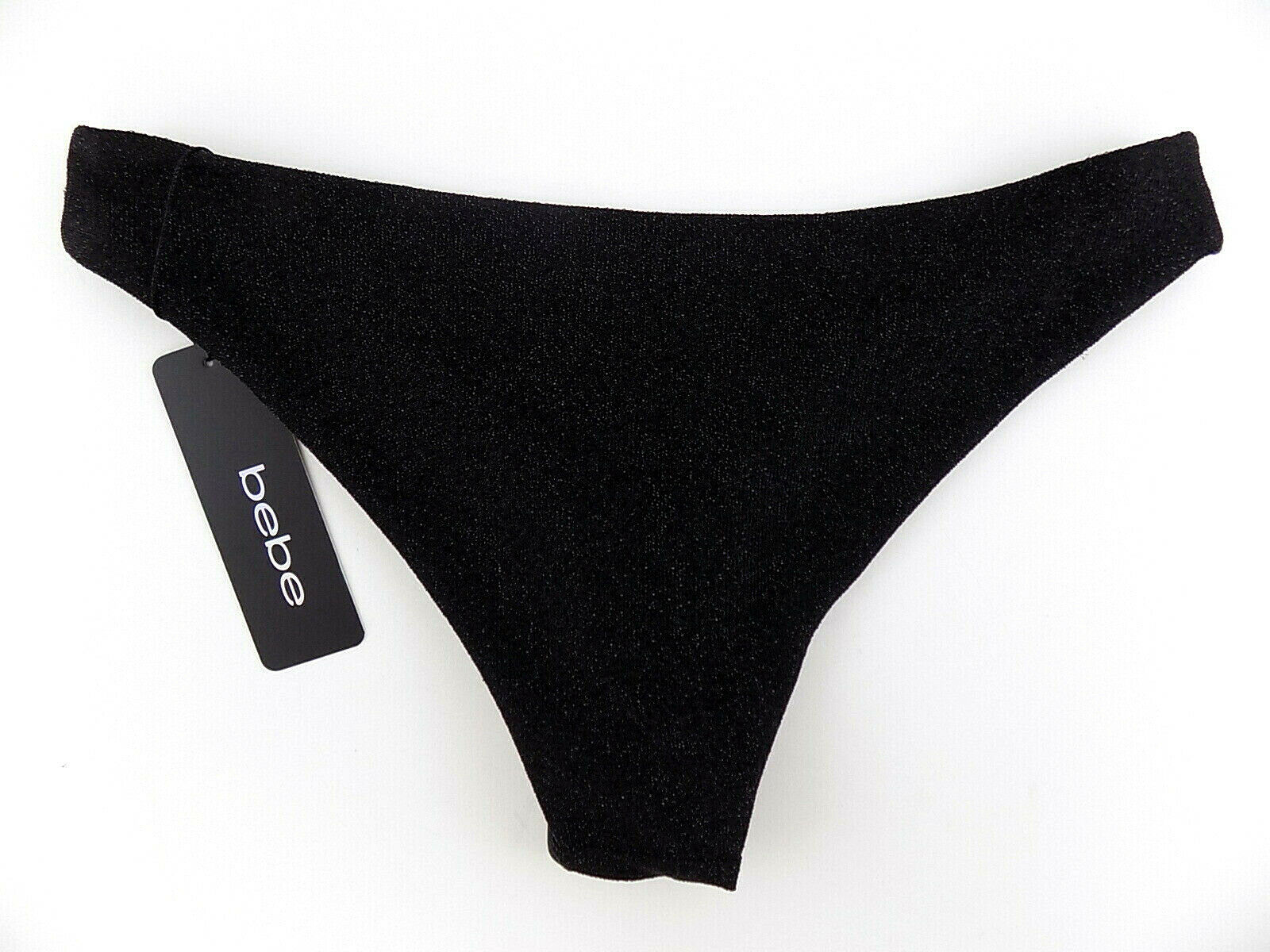 bebe Womens Black Metalic Bikini Swim Bottom Size L MSRP $25