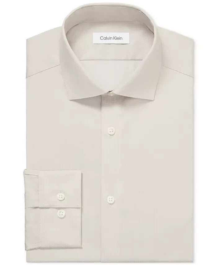Calvin Klein Steel Plus Slim Fit Modern Dress Shirt Beige Size 17x34/35 MSRP $85